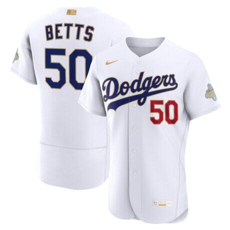 Mookie Betts Los Angeles Dodgers Nike 2026 Gold Collection Authentic Jersey - White - Front View