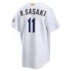 Roki Sasaki Los Angeles Dodgers Nike 2026 Gold Collection Stadium Jersey - White - Detail View