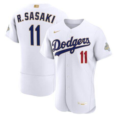 Roki Sasaki Los Angeles Dodgers Nike 2026 Gold Collection Authentic Jersey - White - Front View