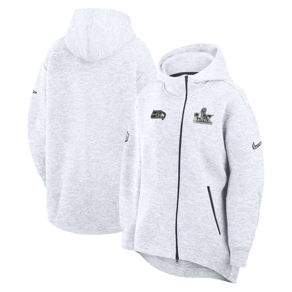 Seattle Seahawks Nike Women's Super Bowl LX Opening Night Tech Fleece Full-Zip Hoodie - Heather Gray