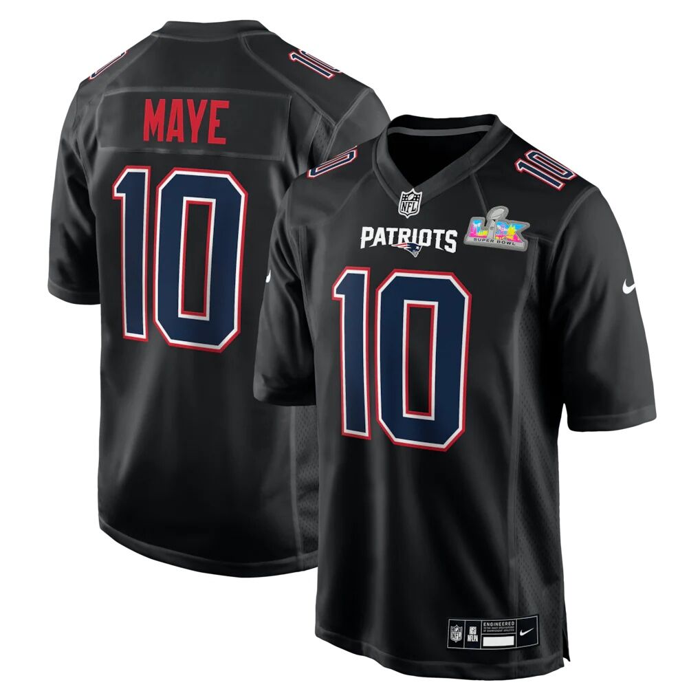 Drake Maye New England Patriots Nike Super Bowl LX Patch Carbon Fashion Game Jersey