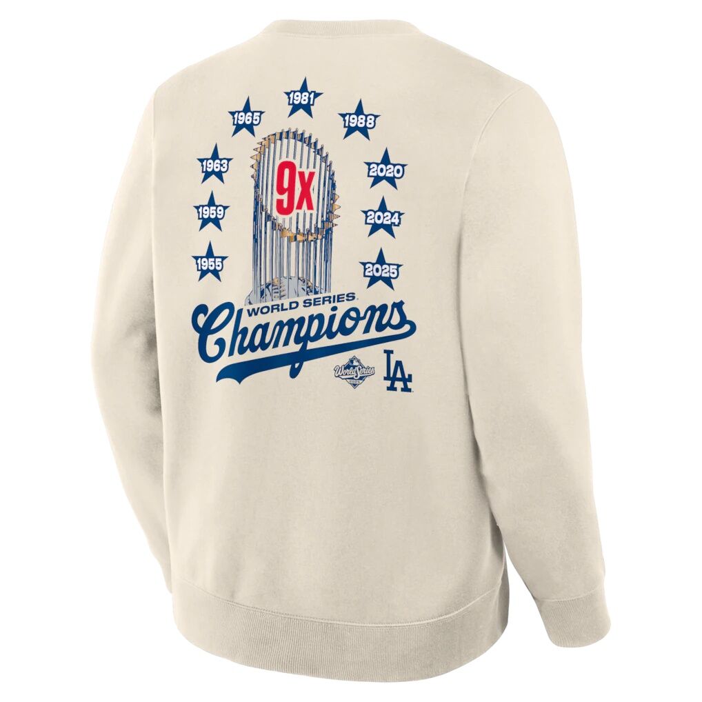 Los Angeles Dodgers Fashion7 9x Champs Crewneck Sweatshirt – Tan