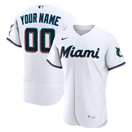 Miami Marlins Nike Home Authentic Custom Jersey - White - Front View