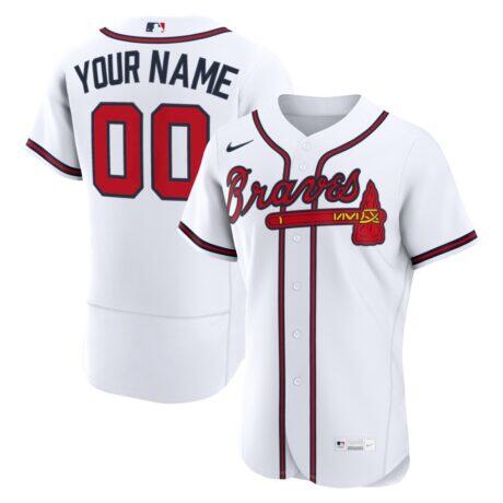 Atlanta Braves Nike Home Authentic Custom Jersey - White - Front View