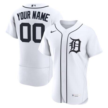 Detroit Tigers Nike Home Authentic Custom Jersey - White - Front View