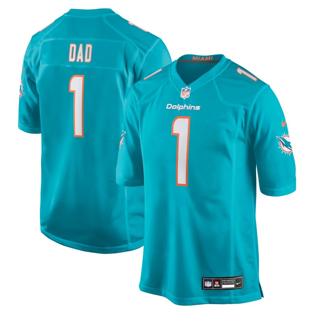 Number 1 Dad Miami Dolphins Nike Game Jersey - Aqua