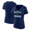 Seattle Kraken Logo Athletic Women's Arch Victory V-Neck T-Shirt - Navy - Front View