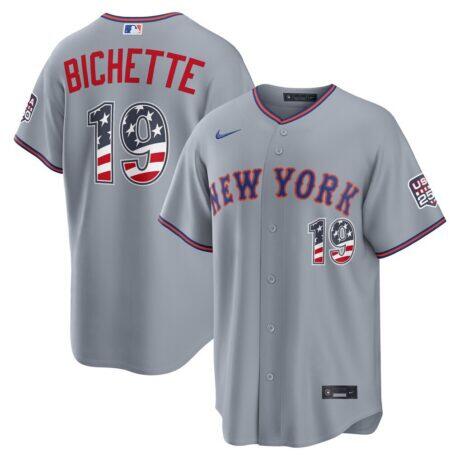 Fourth of July New York Mets Bo Bichette Nike Gray USA 250 Stadium Jersey - - Front View