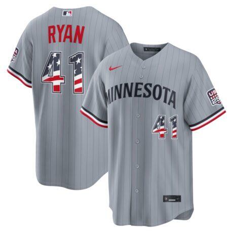 Fourth of July Minnesota Twins Joe Ryan Nike Gray USA 250 Stadium Jersey - - Front View