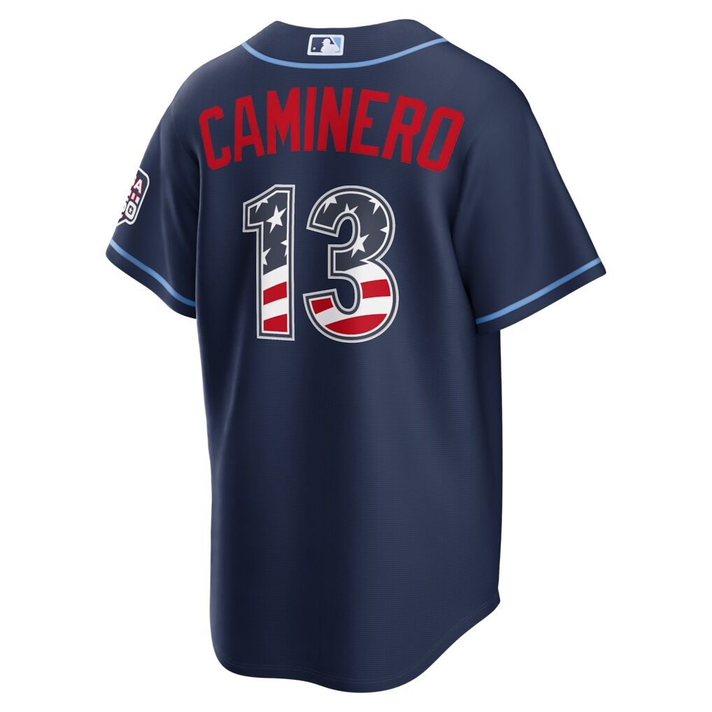 Fourth of July Tampa Bay Rays Junior Caminero Nike Navy USA 250 Stadium Jersey