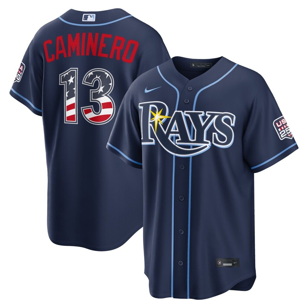 Fourth of July Tampa Bay Rays Junior Caminero Nike Navy USA 250 Stadium Jersey