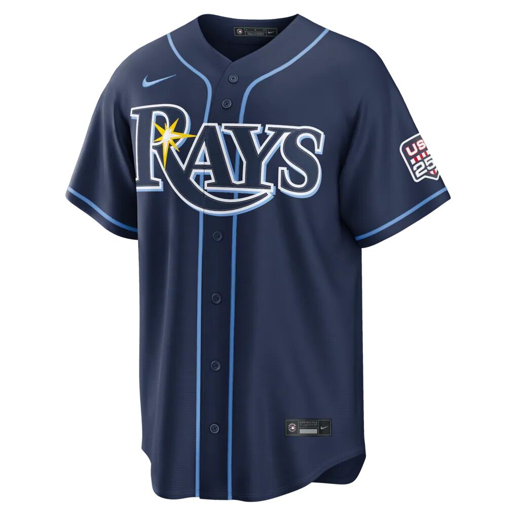 Fourth of July Tampa Bay Rays Junior Caminero Nike Navy USA 250 Stadium Jersey