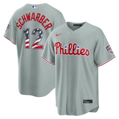 Fourth of July Philadelphia Phillies Kyle Schwarber Nike Gray USA 250 Stadium Jersey - - Front View