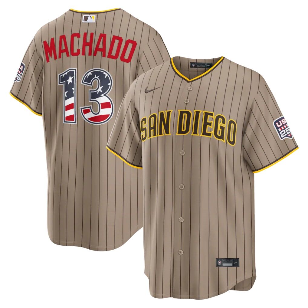 Fourth of July San Diego Padres Manny Machado Nike Sand USA 250 Stadium Jersey