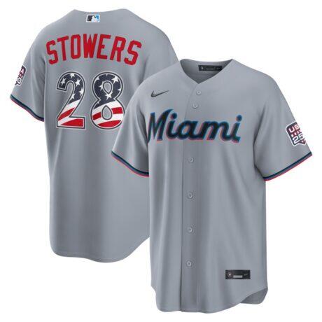 Fourth of July Miami Marlins Kyle Stowers Nike Gray USA 250 Stadium Jersey - - Front View
