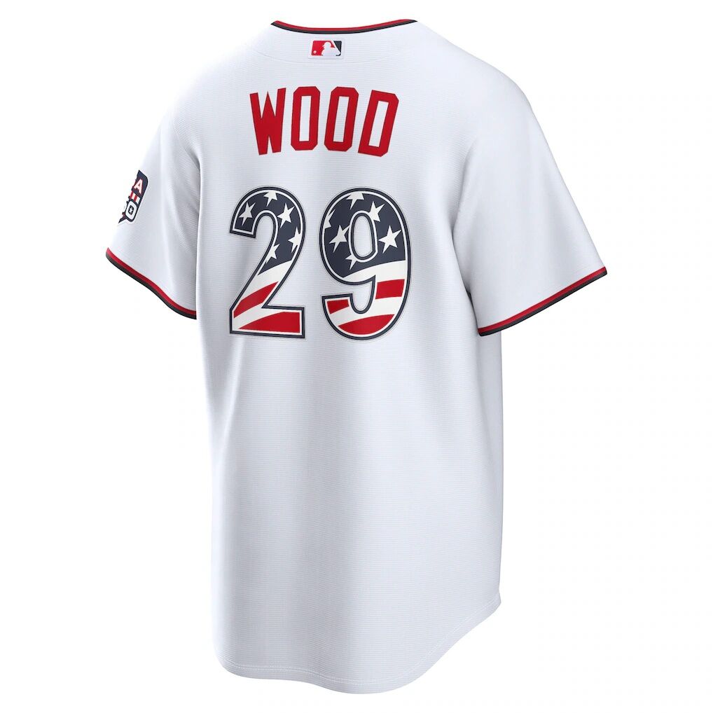 Fourth of July Washington Nationals James Wood Nike White USA 250 Stadium Jersey