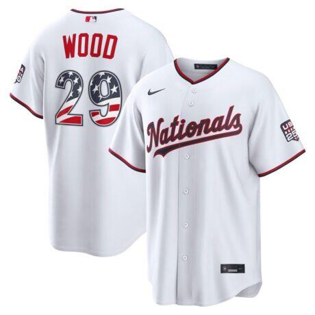 Fourth of July Washington Nationals James Wood Nike White USA 250 Stadium Jersey - - Front View