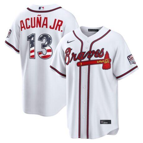Ronald Acuña Jr. Atlanta Braves Nike USA 250 Fourth of July Home Stadium Jersey - White - Front View