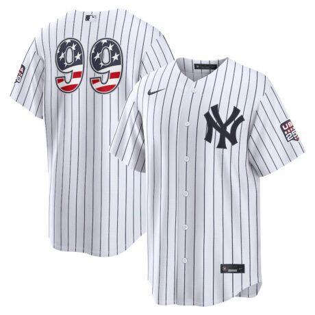 Fourth of July New York Yankees Aaron Judge Nike White USA 250 Stadium Jersey - - Front View