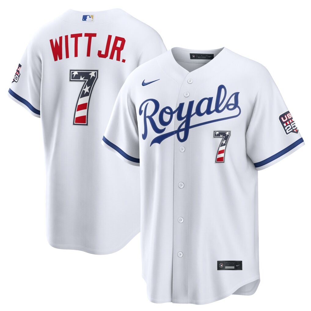 Fourth of July Kansas City Royals Bobby Witt Jr. Nike White USA 250 Stadium Jersey