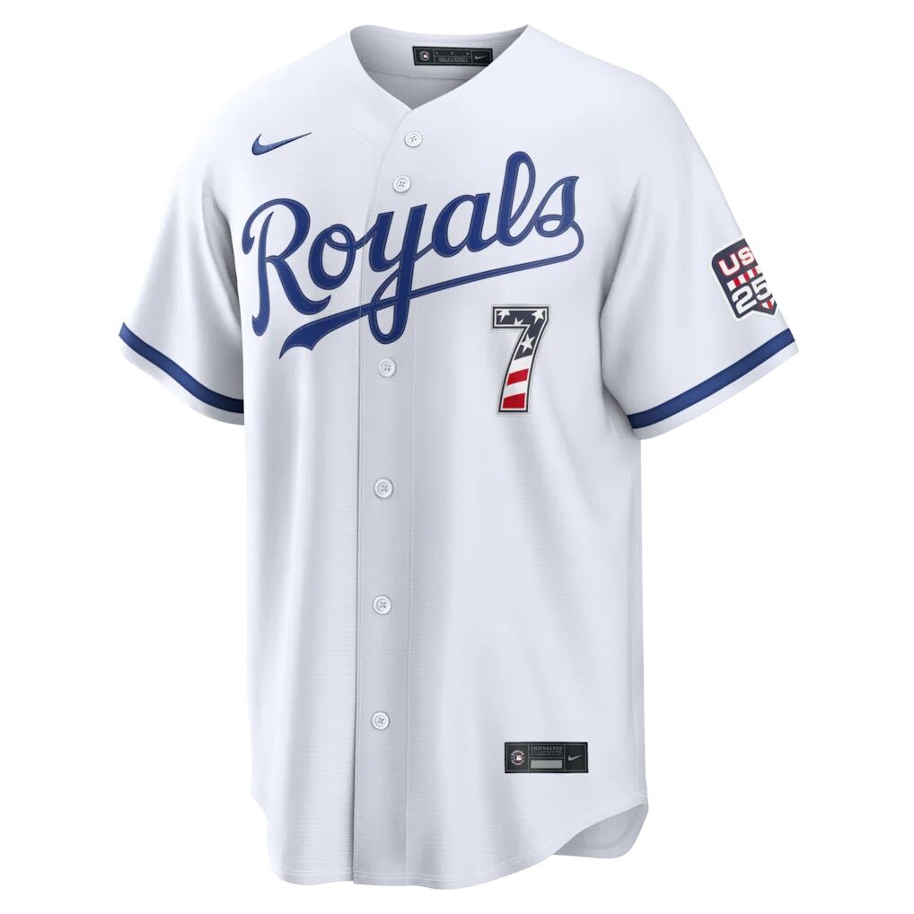 Fourth of July Kansas City Royals Bobby Witt Jr. Nike White USA 250 Stadium Jersey