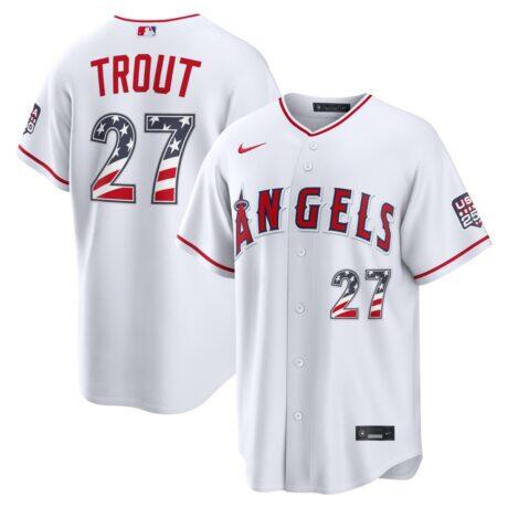 Fourth of July Los Angeles Angels Mike Trout Nike White USA 250 Stadium Jersey - - Front View