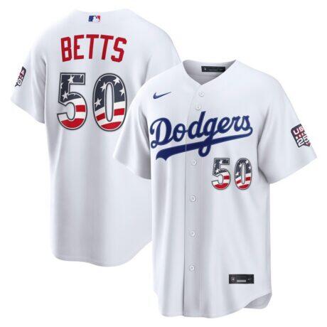 Fourth of July Los Angeles Dodgers Mookie Betts Nike White USA 250 Stadium Jersey - - Front View