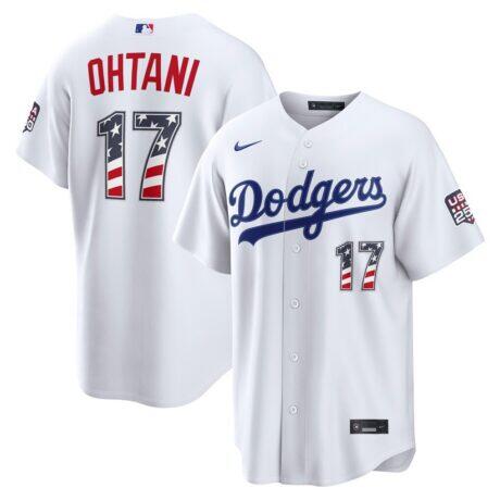 Fourth of July Los Angeles Dodgers Shohei Ohtani Nike White USA 250 Stadium Jersey - - Front View