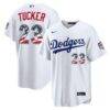 Fourth of July Los Angeles Dodgers Kyle Tucker Nike White USA 250 Stadium Jersey - - Front View