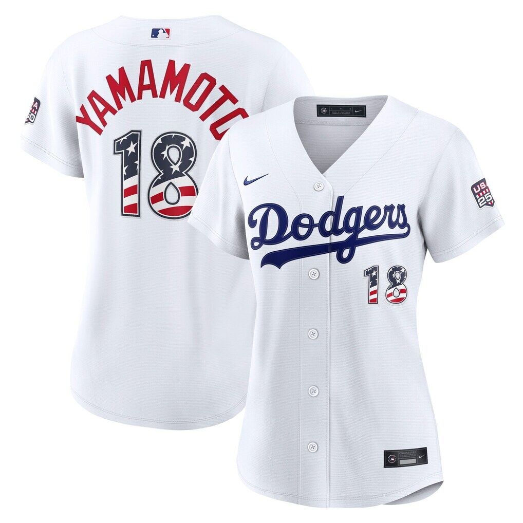Fourth of July Women’s Los Angeles Dodgers Yoshinobu Yamamoto Nike White USA 250 Stadium Jersey