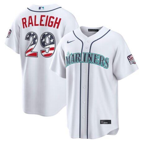 Fourth of July Seattle Mariners Cal Raleigh Nike White USA 250 Stadium Jersey - - Front View