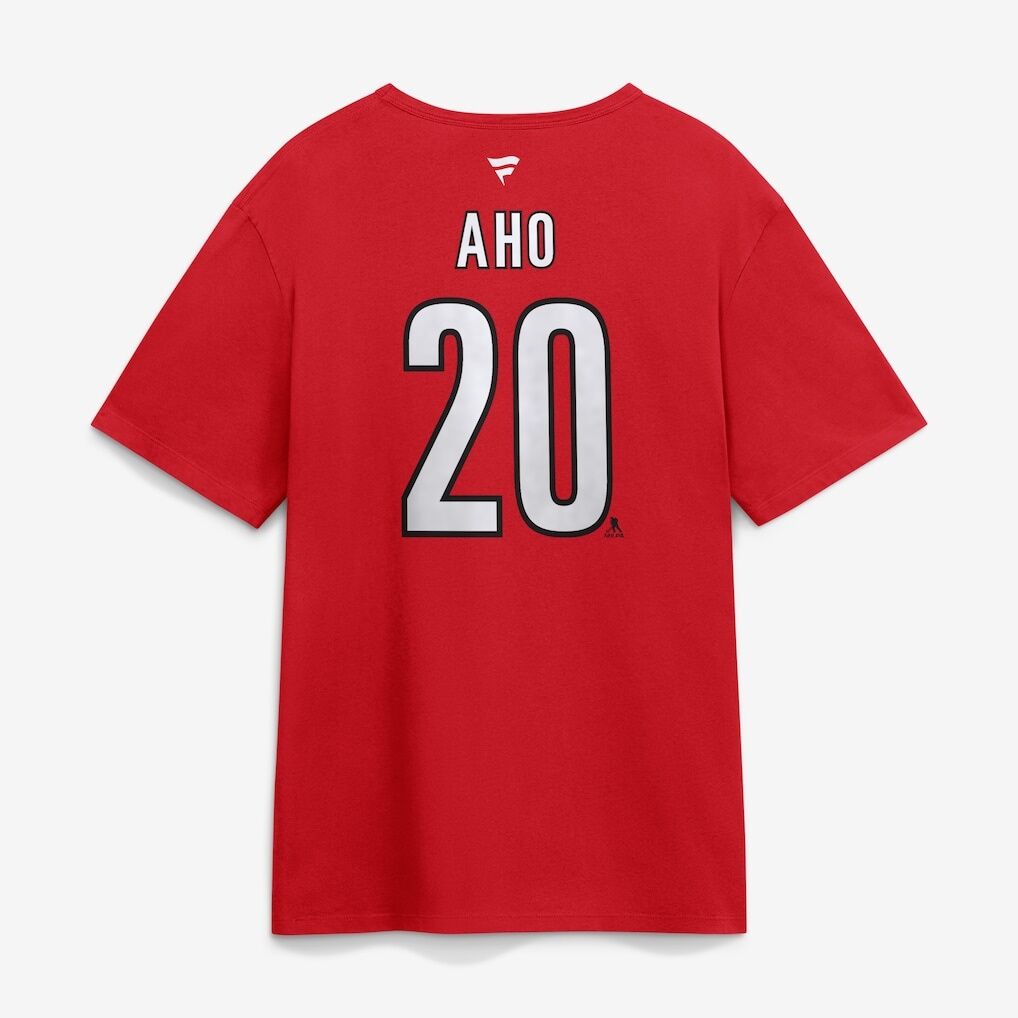 Sebastian Aho Carolina Hurricanes Fashion7 2026 Stanley Cup Champions Authentic Stack Name & Number T-Shirt