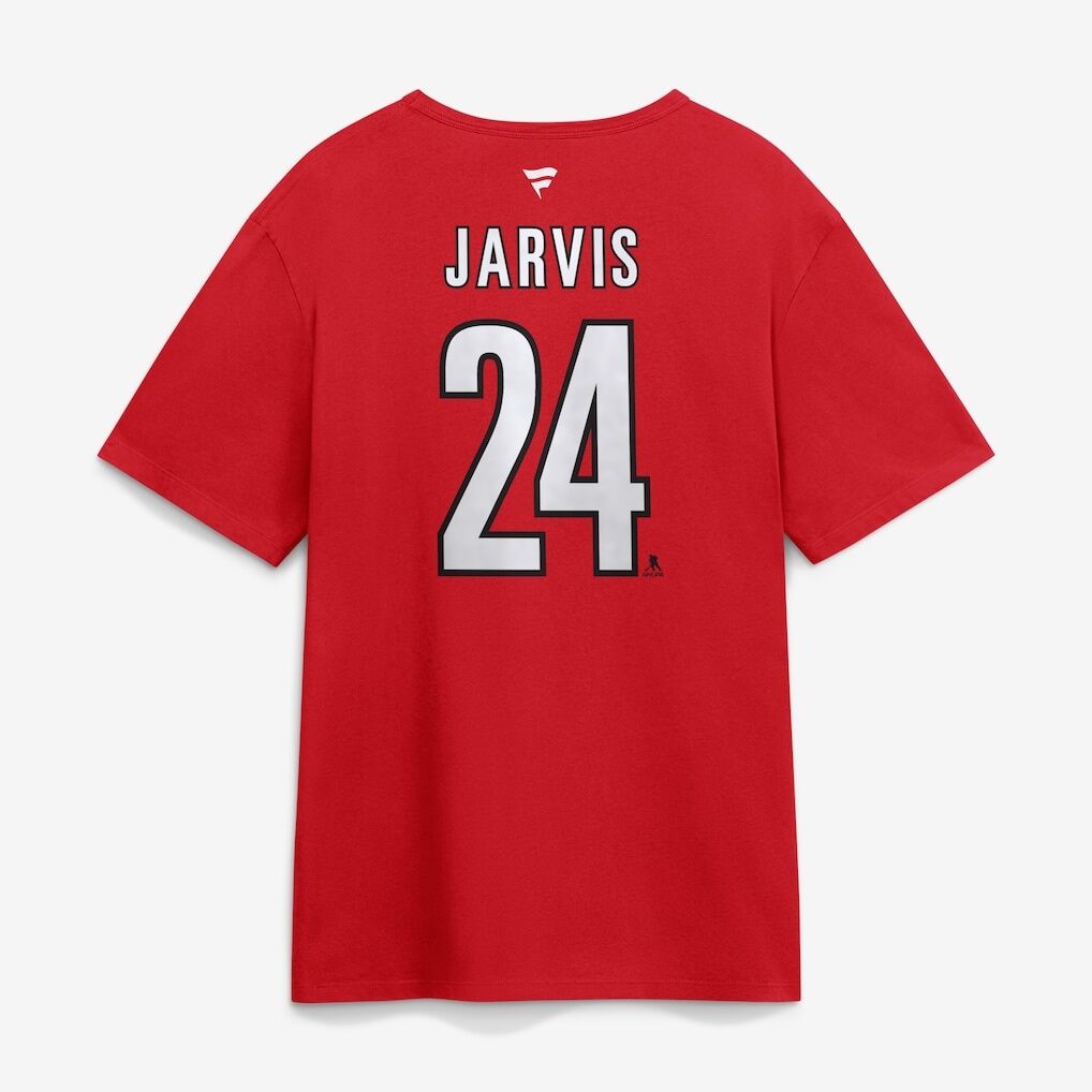 Seth Jarvis Carolina Hurricanes Fashion7 2026 Stanley Cup Champions Authentic Stack Name & Number T-Shirt