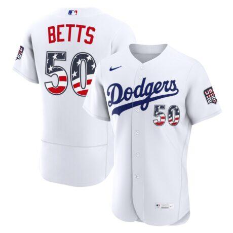 Fourth of July Los Angeles Dodgers Mookie Betts Nike White USA 250 Authentic Jersey - - Front View
