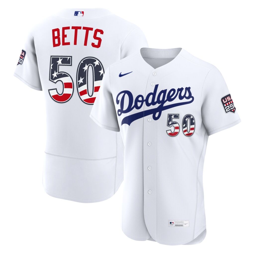 Fourth of July Los Angeles Dodgers Mookie Betts Nike White USA 250 Authentic Jersey