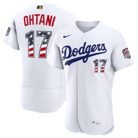 Fourth of July Los Angeles Dodgers Shohei Ohtani Nike White USA 250 Authentic Jersey - - Front View