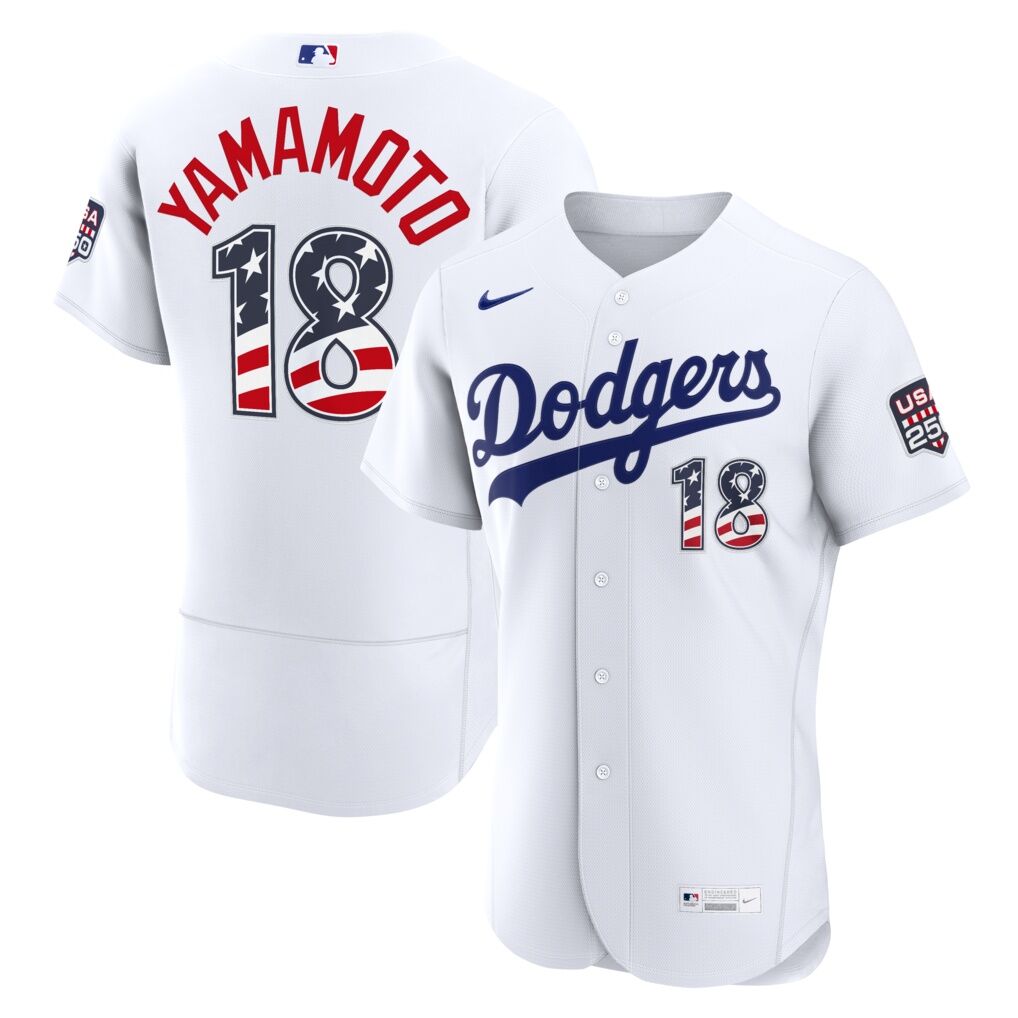 Fourth of July Los Angeles Dodgers Yoshinobu Yamamoto Nike White USA 250 Authentic Jersey