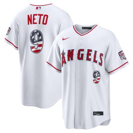 Fourth of July Los Angeles Angels Zach Neto Nike White USA 250 Stadium Jersey - - Front View