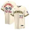 2026 All-Star Edition Stars & Stripes Milwaukee Brewers Jacob Misiorowski Nike Cream Stadium Jersey - - Front View