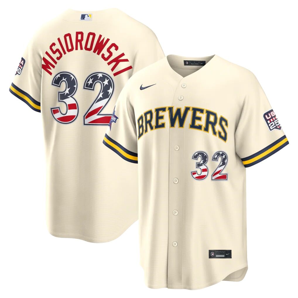 2026 All-Star Edition Stars & Stripes Milwaukee Brewers Jacob Misiorowski Nike Cream Stadium Jersey
