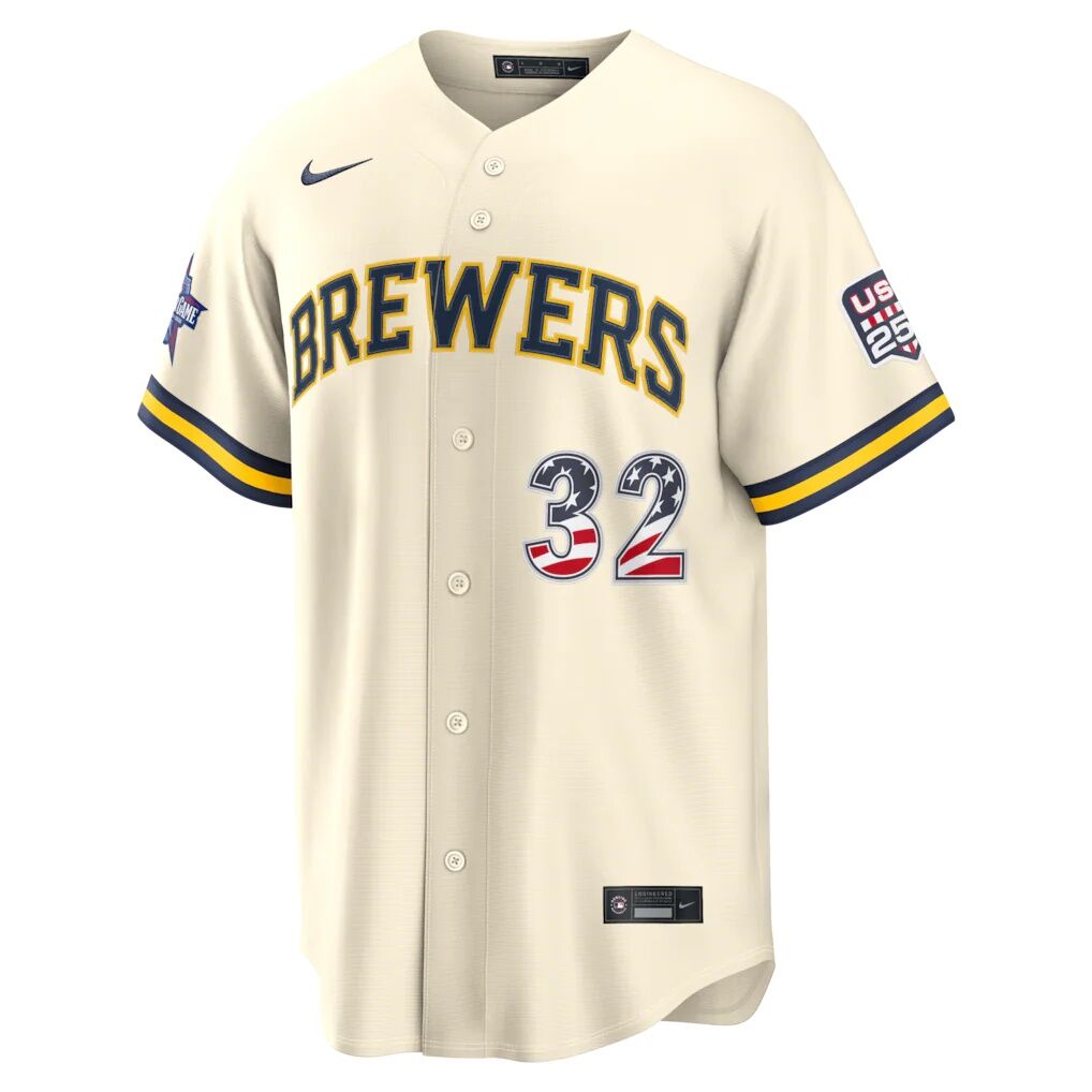 2026 All-Star Edition Stars & Stripes Milwaukee Brewers Jacob Misiorowski Nike Cream Stadium Jersey
