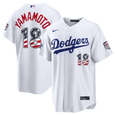 2026 All-Star Edition Stars & Stripes Los Angeles Dodgers Yoshinobu Yamamoto Nike White Stadium Jersey - - Front View