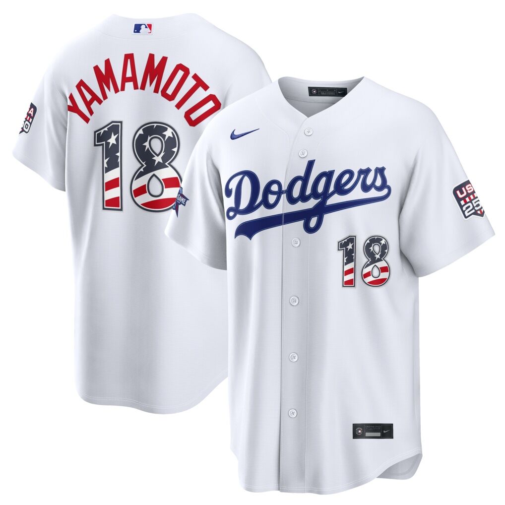 2026 All-Star Edition Stars & Stripes Los Angeles Dodgers Yoshinobu Yamamoto Nike White Stadium Jersey