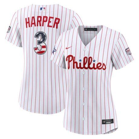 2026 All-Star Edition Stars & Stripes Women's Philadelphia Phillies Bryce Harper Nike White Stadium Jersey - - Front View