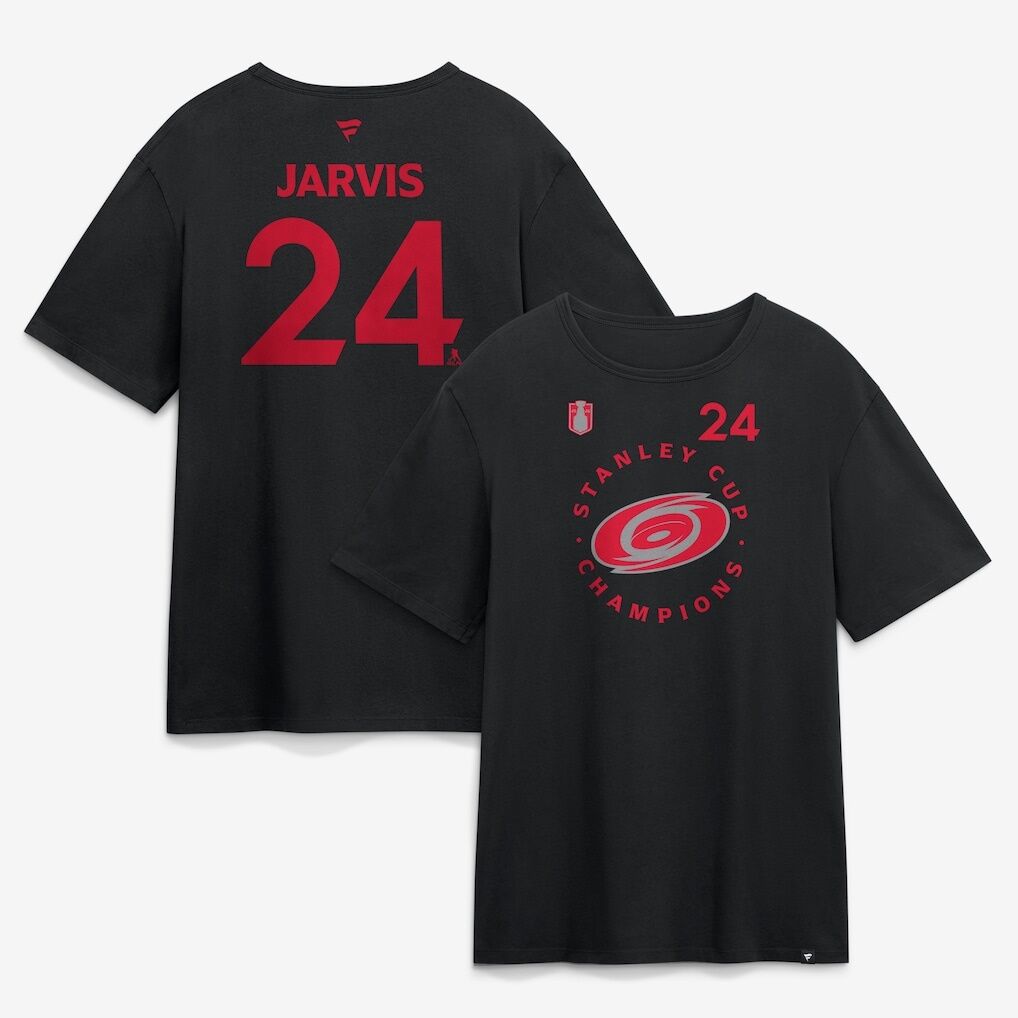 Seth Jarvis Carolina Hurricanes Fashion7 2026 Stanley Cup Champions Authentic Pro Name & Number T-Shirt