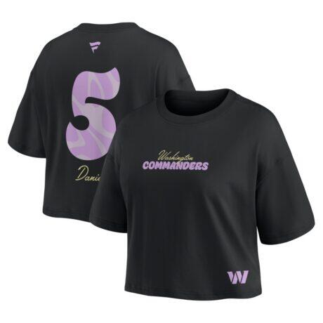 Jayden Daniels Washington Commanders Fashion7 Women's Fashion Cropped T-Shirt - Black - Front View