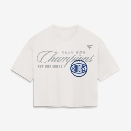New York Knicks Fashion7 Women's 2026 NBA Finals Champions Cropped Top - White - Front View