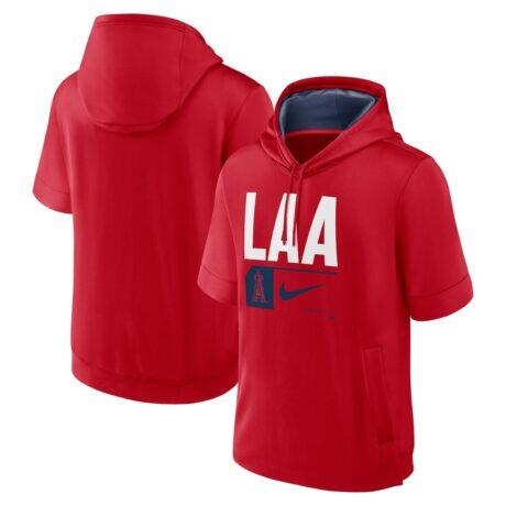 Los Angeles Angels Nike Tri Code Lockup Short Sleeve Pullover Hoodie - Red - Front View