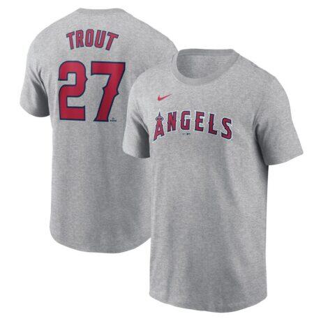 Mike Trout Los Angeles Angels Nike Fuse Name & Number T-Shirt - Gray - Front View