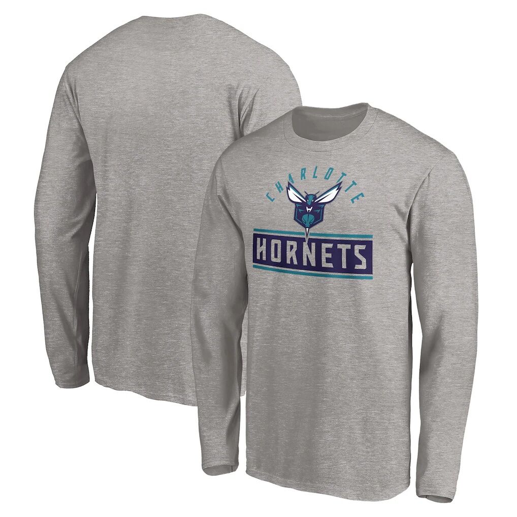 Charlotte Hornets Team Arch Knockout Long Sleeve T-Shirt – Heather Gray